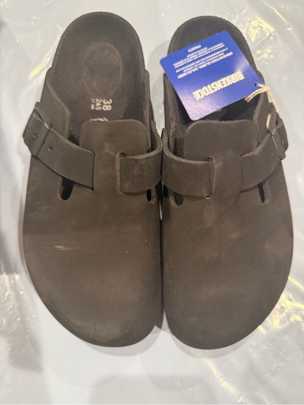 Birkenstock Women's black nubuck leather Mules with Single Buckle size 38